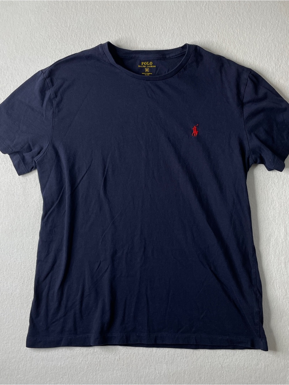 Polo Ralph Lauren T-Shirt Mens Medium Navy Blue Pony Logo Crew Neck Classic